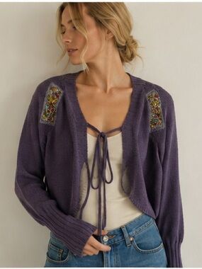 Vintage Paola Frani Quiet Luxury Merino Wool Blend Beaded Wrap Eggplant Size 6